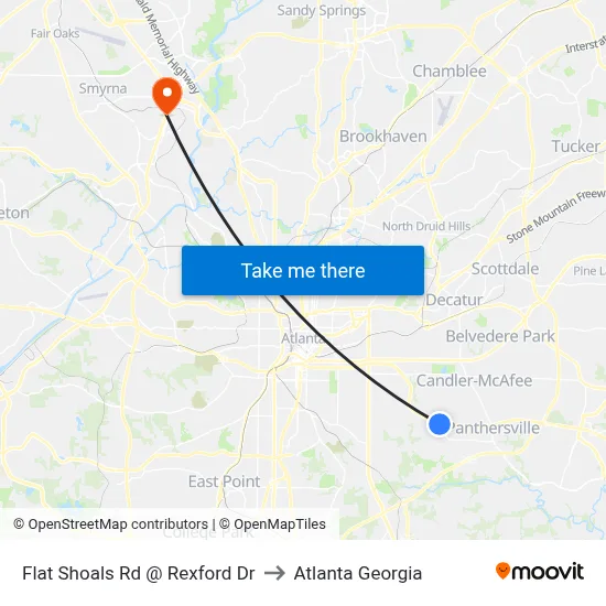 Flat Shoals Rd @ Rexford Dr to Atlanta Georgia map