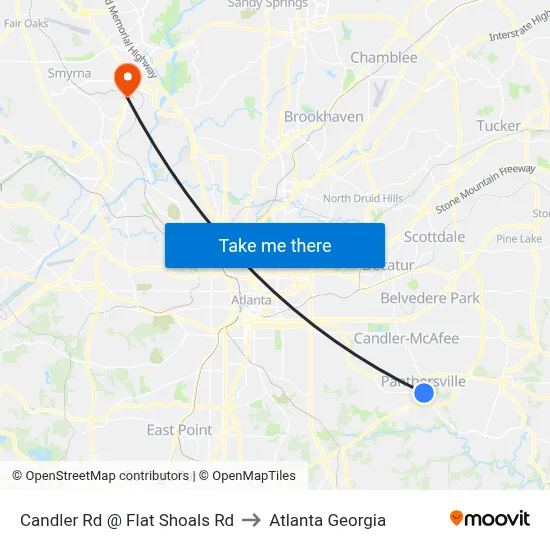 Candler Rd @ Flat Shoals Rd to Atlanta Georgia map