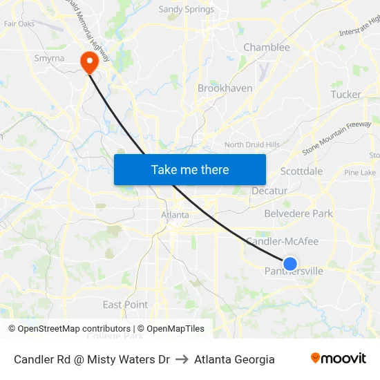 Candler Rd @ Misty Waters Dr to Atlanta Georgia map