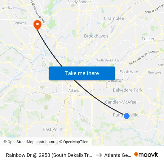 Rainbow Dr @ 2958 (South Dekalb Transfer Point) to Atlanta Georgia map