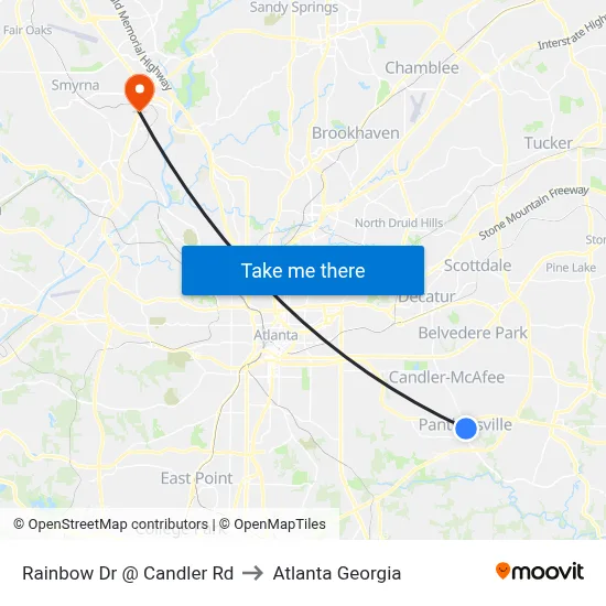 Rainbow Dr @ Candler Rd to Atlanta Georgia map