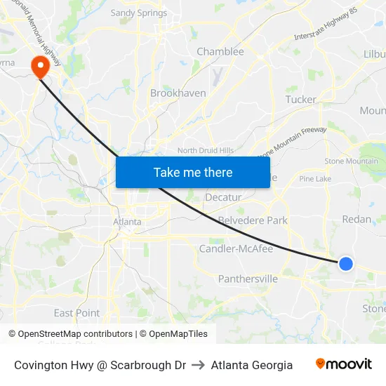 Covington Hwy @ Scarbrough Dr to Atlanta Georgia map