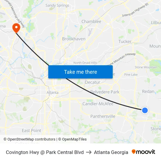 Covington Hwy @ Park Central Blvd to Atlanta Georgia map