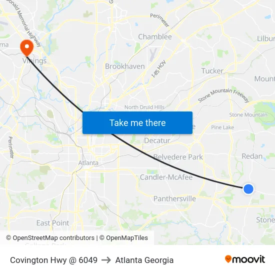 Covington Hwy @ 6049 to Atlanta Georgia map