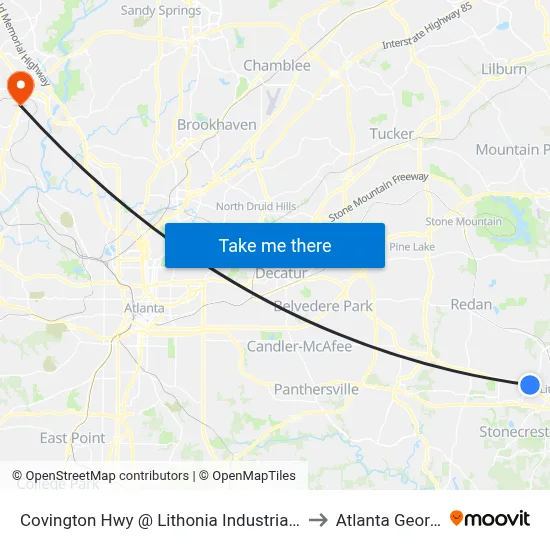 Covington Hwy @ Lithonia Industrial Blvd to Atlanta Georgia map