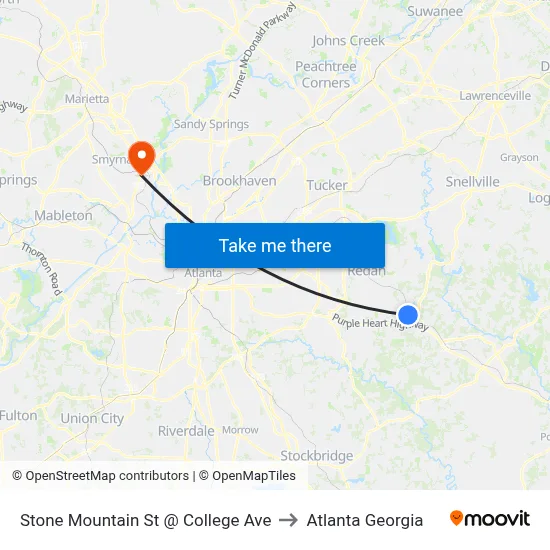 Stone Mountain St @ College Ave to Atlanta Georgia map