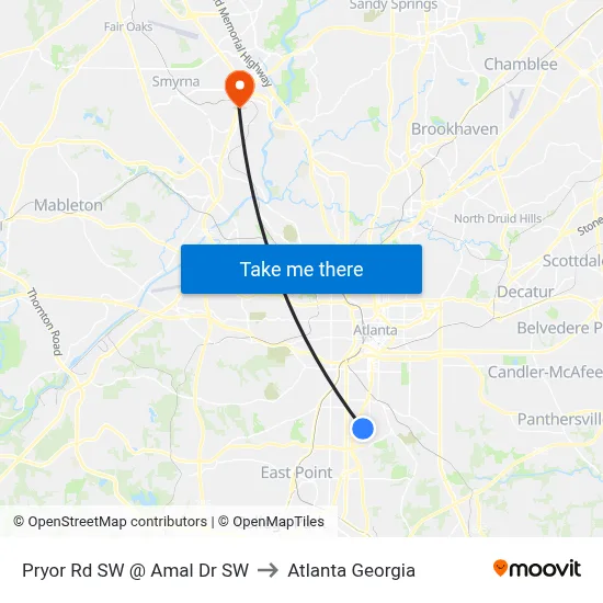 Pryor Rd SW @ Amal Dr SW to Atlanta Georgia map