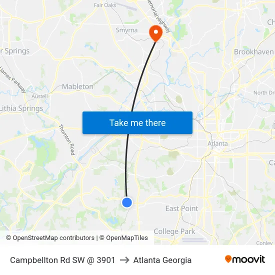 Campbellton Rd SW @ 3901 to Atlanta Georgia map