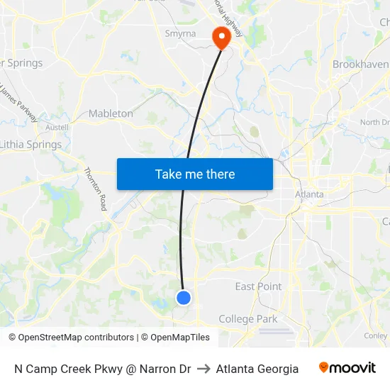 N Camp Creek Pkwy @ Narron Dr to Atlanta Georgia map