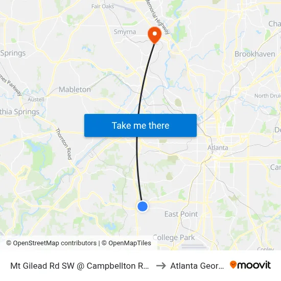 Mt Gilead Rd SW @ Campbellton Rd SW to Atlanta Georgia map