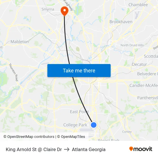 King Arnold St @ Claire Dr to Atlanta Georgia map