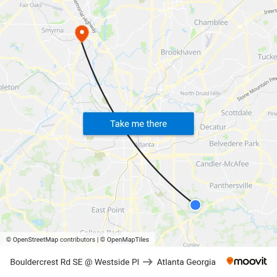 Bouldercrest Rd SE @ Westside Pl to Atlanta Georgia map