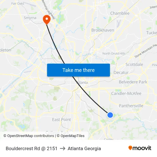 Bouldercrest Rd @ 2151 to Atlanta Georgia map