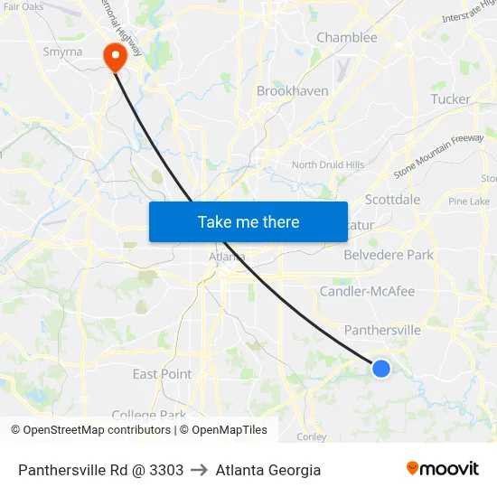 Panthersville Rd @ 3303 to Atlanta Georgia map