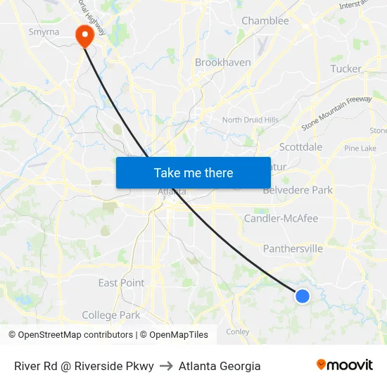 River Rd @ Riverside Pkwy to Atlanta Georgia map
