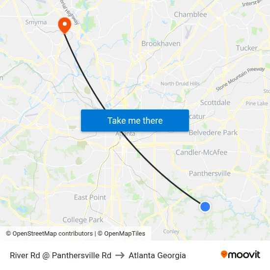 River Rd @ Panthersville Rd to Atlanta Georgia map