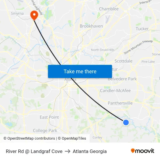 River Rd @ Landgraf Cove to Atlanta Georgia map