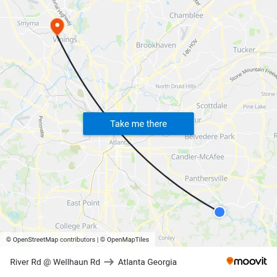 River Rd @ Wellhaun Rd to Atlanta Georgia map