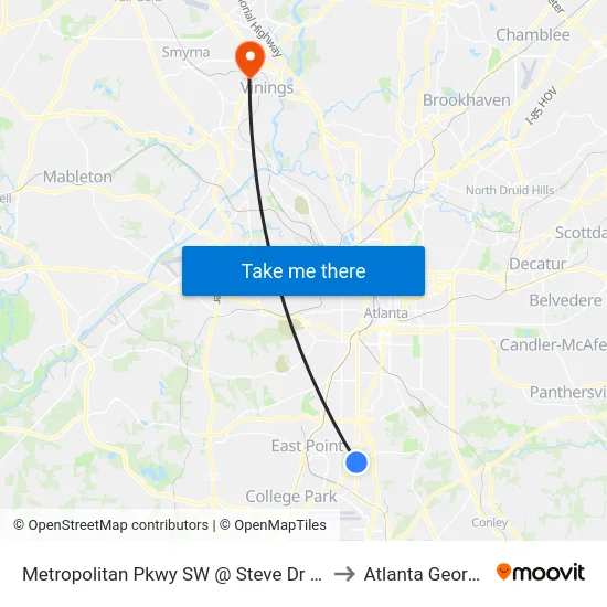 Metropolitan Pkwy SW @ Steve Dr SW to Atlanta Georgia map