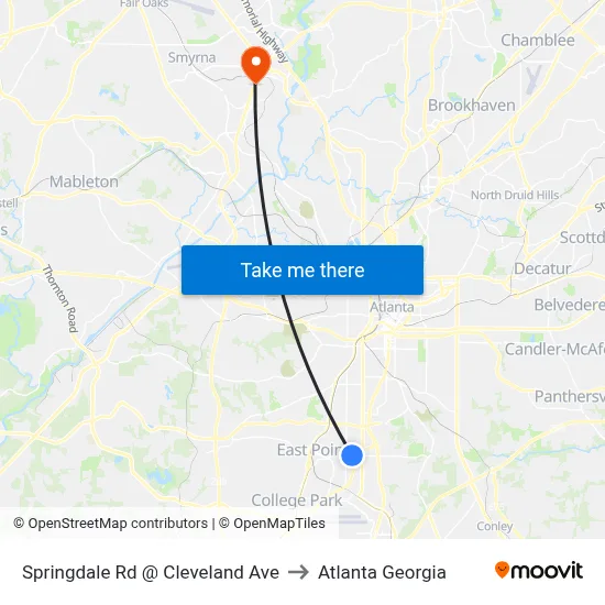 Springdale Rd @ Cleveland Ave to Atlanta Georgia map
