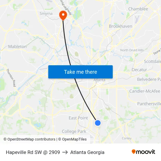 Hapeville Rd SW @ 2909 to Atlanta Georgia map