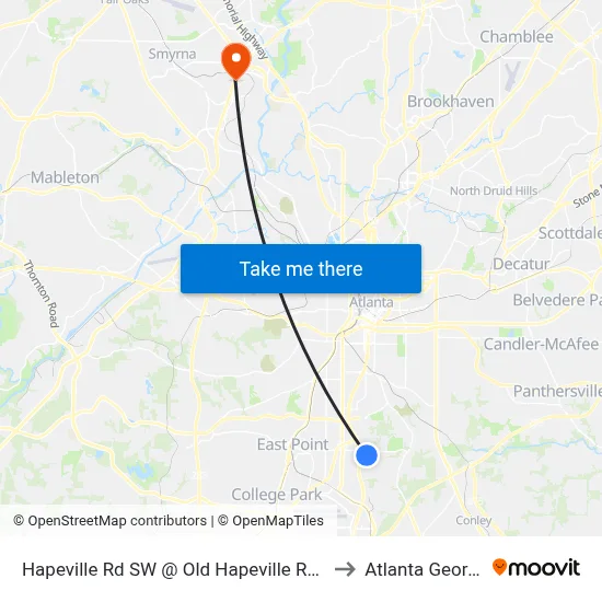 Hapeville Rd SW @ Old Hapeville Rd SW to Atlanta Georgia map