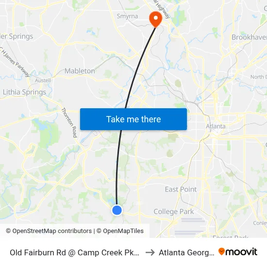 Old Fairburn Rd @ Camp Creek Pkwy to Atlanta Georgia map