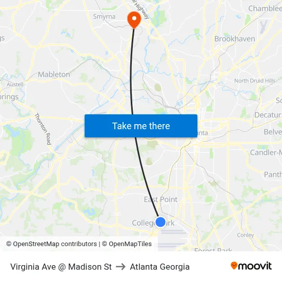 Virginia Ave @ Madison St to Atlanta Georgia map