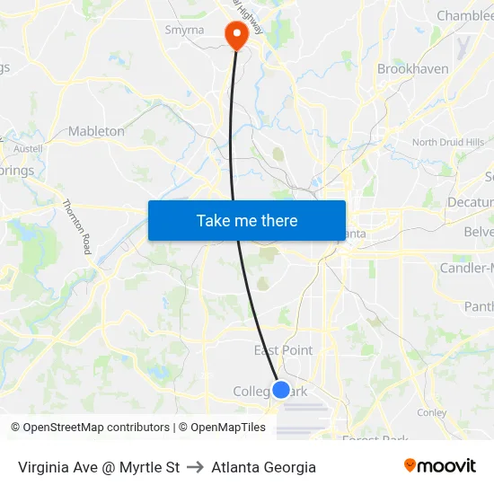 Virginia Ave @ Myrtle St to Atlanta Georgia map