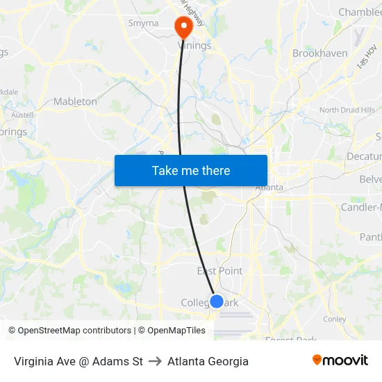 Virginia Ave @ Adams St to Atlanta Georgia map