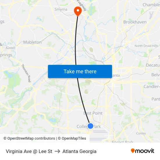 Virginia Ave @ Lee St to Atlanta Georgia map