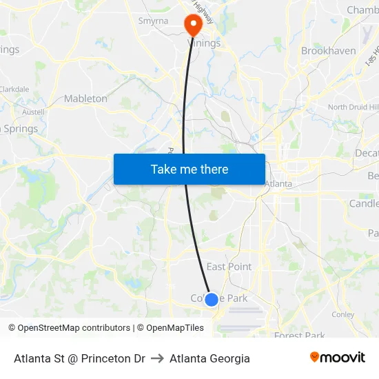 Atlanta St @ Princeton Dr to Atlanta Georgia map