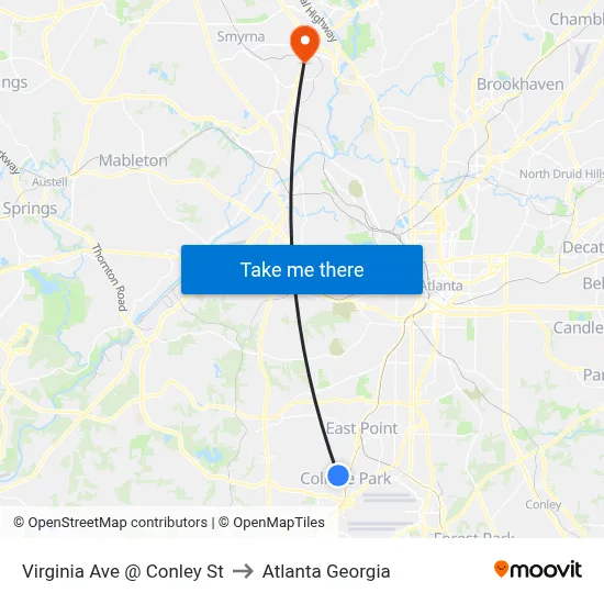 Virginia Ave @ Conley St to Atlanta Georgia map