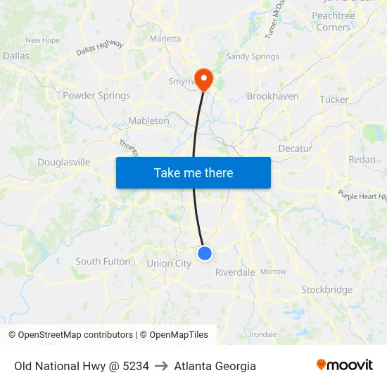 Old National Hwy @ 5234 to Atlanta Georgia map