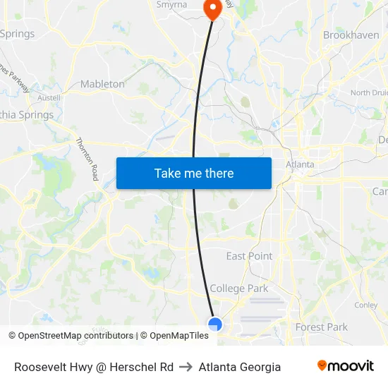 Roosevelt Hwy @ Herschel Rd to Atlanta Georgia map