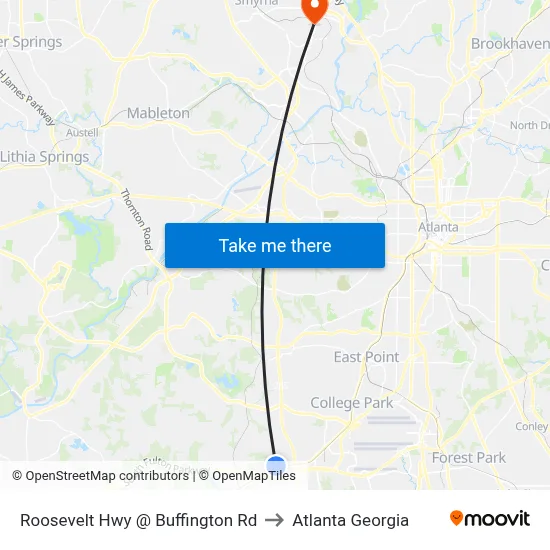 Roosevelt Hwy @ Buffington Rd to Atlanta Georgia map