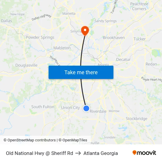 Old National Hwy @ Sheriff Rd to Atlanta Georgia map