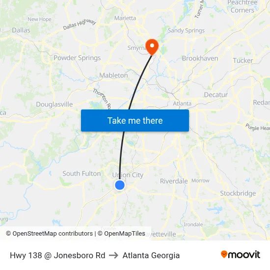 Hwy 138 @ Jonesboro Rd to Atlanta Georgia map