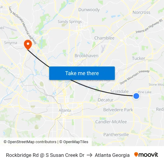 Rockbridge Rd @ S Susan Creek Dr to Atlanta Georgia map