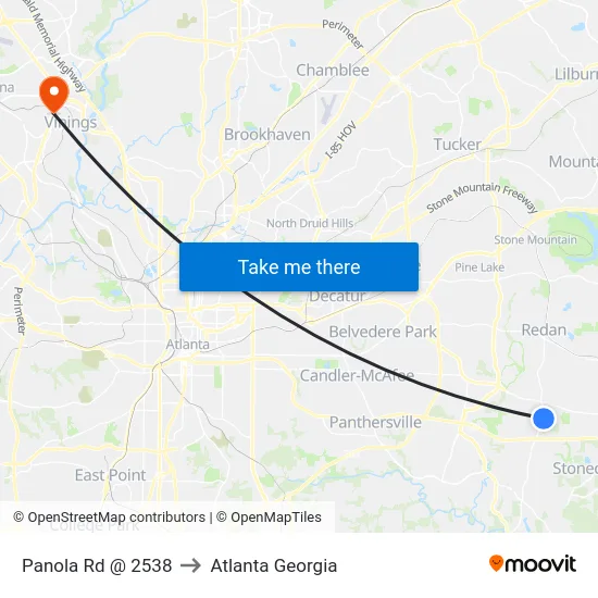 Panola Rd @ 2538 to Atlanta Georgia map