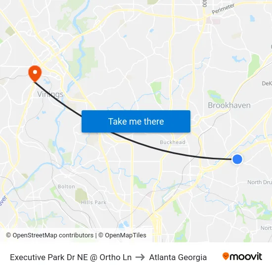 Executive Park Dr NE @ Ortho Ln to Atlanta Georgia map