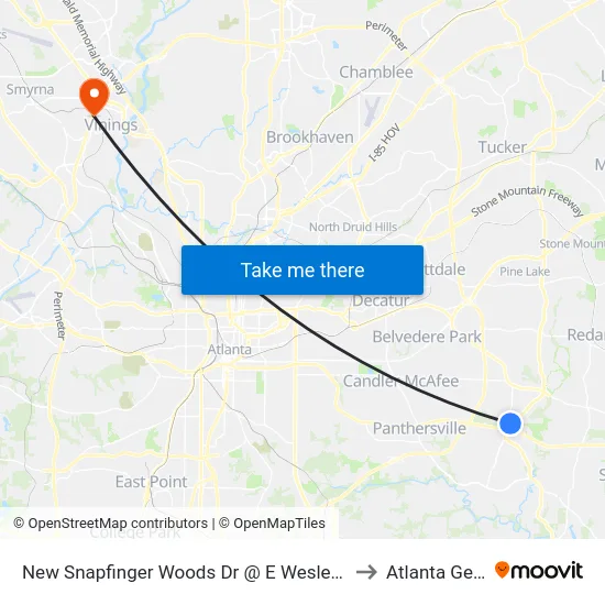 New Snapfinger Woods Dr @ E Wesley Chapel Way to Atlanta Georgia map