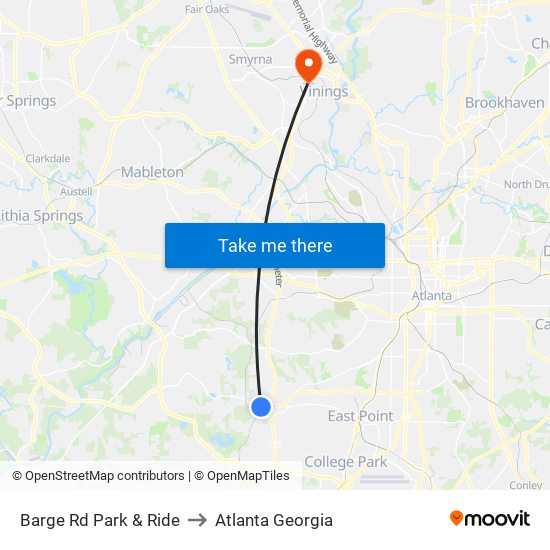 Barge Rd Park & Ride to Atlanta Georgia map