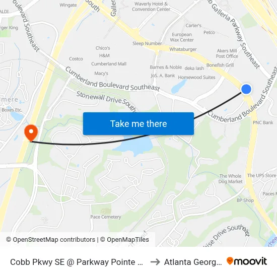 Cobb Pkwy SE @ Parkway Pointe SE to Atlanta Georgia map
