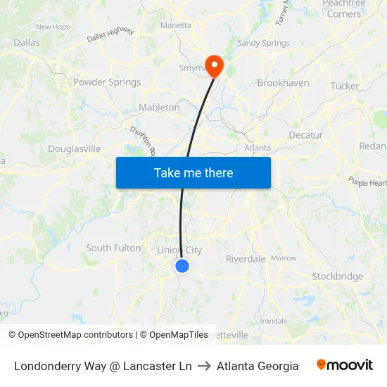 Londonderry Way @ Lancaster Ln to Atlanta Georgia map
