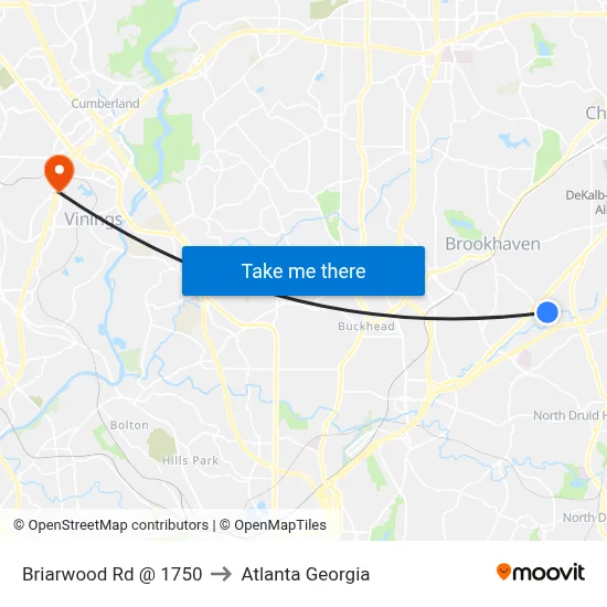 Briarwood Rd @ 1750 to Atlanta Georgia map