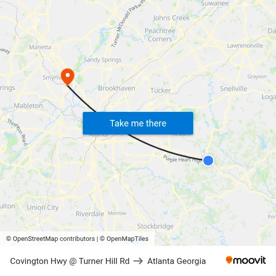 Covington Hwy @ Turner Hill Rd to Atlanta Georgia map