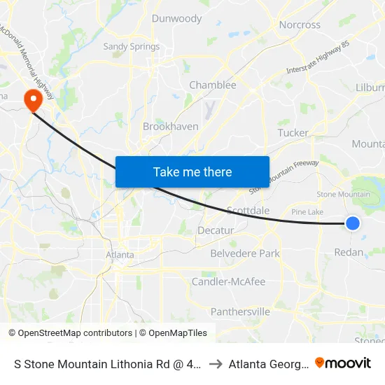 S Stone Mountain Lithonia Rd @ 490 to Atlanta Georgia map