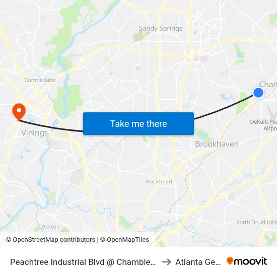 Peachtree Industrial Blvd @ Chamblee Tucker Rd to Atlanta Georgia map