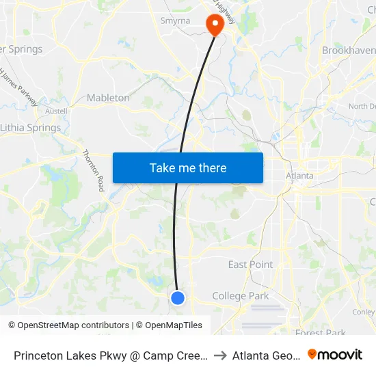 Princeton Lakes Pkwy @ Camp Creek Pkwy to Atlanta Georgia map